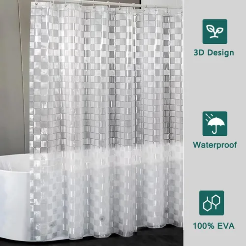Miniatura 6 de Forro de cortina de ducha, cortinas de ducha 100% impermeables de Peva con 3 imanes inferiores pesados y 12 ojales a prueba de óxido, forro de ducha