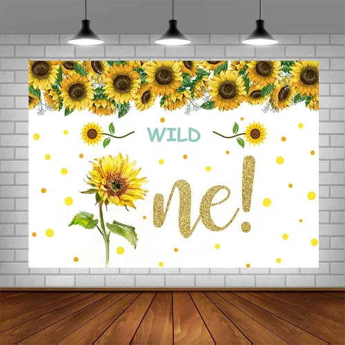 Miniatura 4 de Fondo de 7 x 5 pies, diseño de girasol dorado con diseño de girasol, decoración de fiesta de 1er cumpleaños, decoración de fiesta de un año