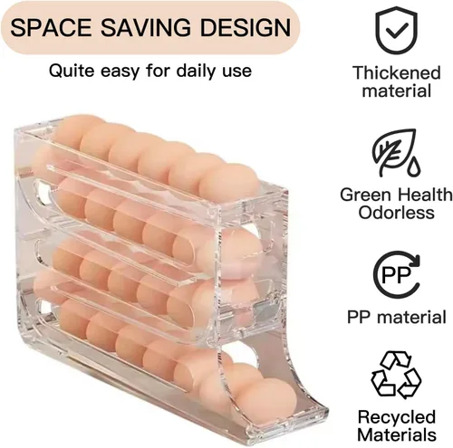 Miniatura 4 de Organizador Automático de Huevos con Ruedas para Refrigerador, Organizador de Nevera, Portahuevos Ahorrador de Espacio para Nevera, Capacidad