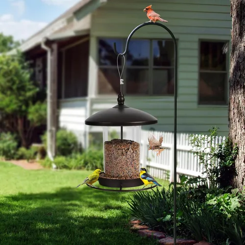 Miniatura 7 de Comedero para pájaros de metal para exteriores colgante, comedero de semillas de 3.0 LB, fácil de llenar y limpiar, alimentación de 360°, techo