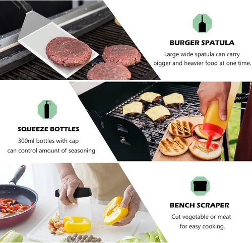 Miniatura 7 de HaSteeL Kit de 18 accesorios para plancha, herramientas Teppanyaki para cocinar a la parrilla de campamento, cúpula de fusión de acero inoxidable