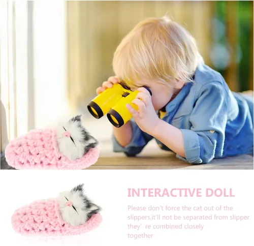 Miniatura 5 de Ciieeo Muñeca de gato dormido en pantufla, mini gatito en zapato con sonidos de miauros, juguete de mano, regalo para niños y niñas, decoración