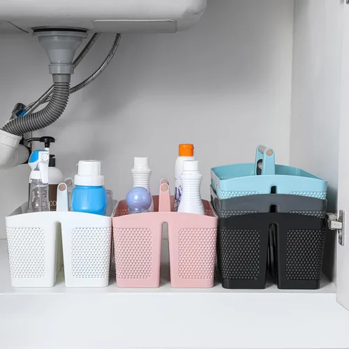 Miniatura 6 de rejomiik - Cesta portátil para ducha de plástico, organizador de limpieza con asa, organizador de almacenamiento portátil con asa para baño, Negro