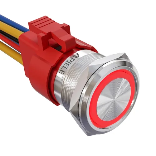Miniatura 17 de APIELE Interruptor de Botón Pulsador con Pestillo de 10 Amperios 22mm 12V Ojo de Ángel LED Impermeable Aleación de Aluminio Redondo Autobloqueante