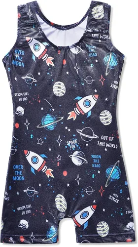 Miniatura 102 de HOZIY - Leotardos de gimnasia con pantalones cortos brillantes para niñas pequeñas; estampados de unicornio, aurora, arco iris, sirena, dinosaurio