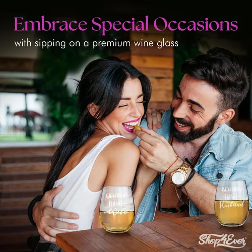 Miniatura 2 de shop4ever® Juego de 2 copas de vino grabadas sin tallo para novio, prometido, esposa, esposa, novias, novias, novias, esposas, para él y ella