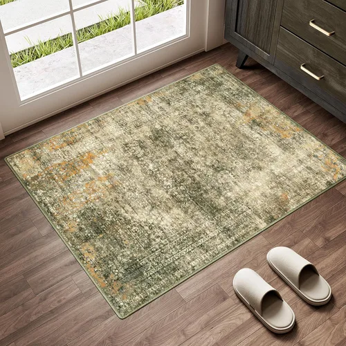 Miniatura 137 de PureCozy Alfombra de área beige de 2 x 3 pulgadas, lavable, vintage, pequeña, para entrada, cocina, suave, retro, floral, de pelo bajo, tapete