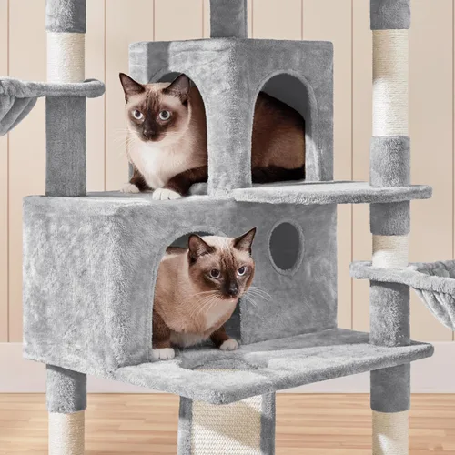 Miniatura 5 de Yaheetech Árbol grande para gatos de 76.5 pulgadas, torre grande para gatos con 3 condominios, perchas de felpa acogedoras, 9 postes rascadores
