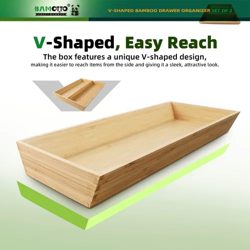 Miniatura 3 de Organizador de Cajones de Bambú en Forma de V de 2 Piezas - Ideal para Vajilla Grande y Larga de Cocina, Utensilios de Cocina, Cubiertos, Vajilla