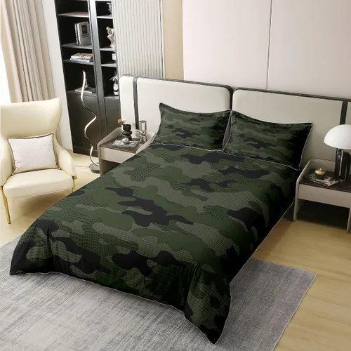 Miniatura 2 de jejeloiu Funda de edredón de camuflaje 100% algodón, tamaño individual, ropa de cama de camuflaje, juego de funda de edredón de algodón