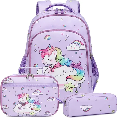 Juego de mochila para niñas y adolescentes, mochila escolar para niños con bolsa para el almuerzo, estuche para lápices, mochilas escolares con