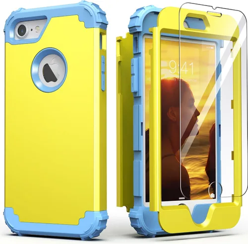 Miniatura 36 de IDweel Funda para iPhone 8, para iPhone 7 con protector de pantalla, 3 en 1, híbrida resistente a prueba de golpes, funda de policarbonato duro
