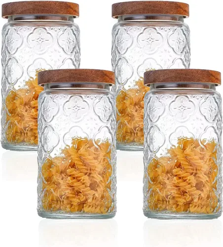 Miniatura 10 de Tarro de almacenamiento de vidrio vintage, recipiente de almacenamiento de alimentos para cocina y despensa con tapa de madera hermética