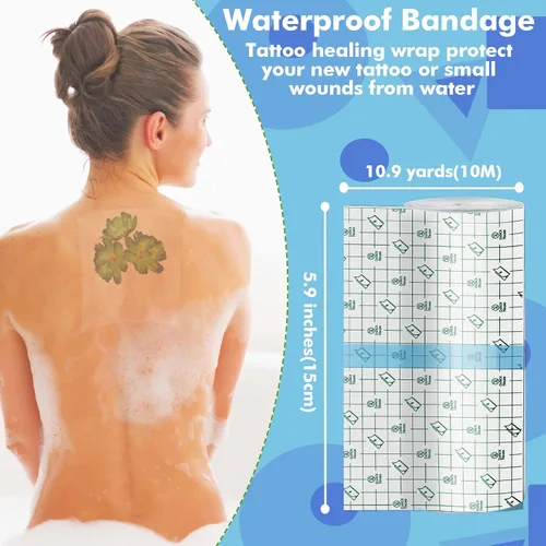 Miniatura 2 de Vendaje impermeable para cuidado posterior de tatuajes (rollo de 5.9 pulgadas x 10.9 yardas) vendajes adhesivos protectores para la segunda piel