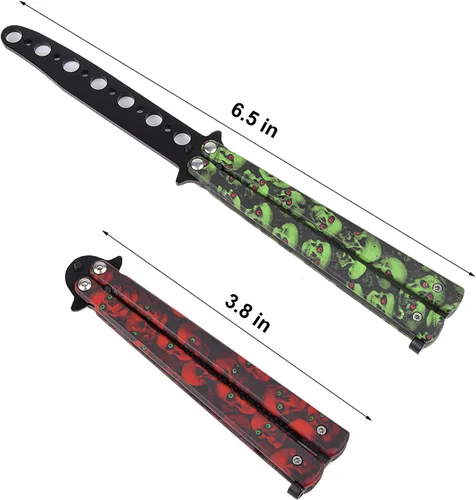 Miniatura 8 de AIFUSI Cuchillo de entrenamiento de mariposa de práctica, paquete de 2 peines plegables de acero, hoja sin afilar, no ofensivo, Bilsong