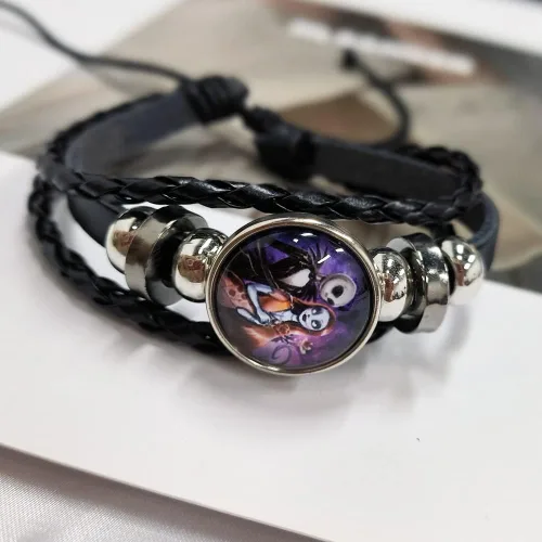 Miniatura 6 de Jack and Sally Pesadilla Antes de Navidad - Pulsera de cuero ajustable tejida a mano con cuentas trenzadas inspiradas a juego para parejas, promesa