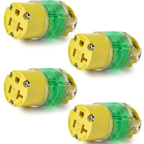 Miniatura 15 de 1 paquete de extremos de repuesto para cable de extensión de 20 amperios iluminados 120-125 voltios, NEMA 5-20R, 2 polos 3 cables, hoja recta