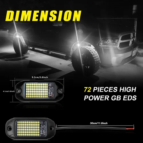 Miniatura 2 de Nicoko 4Pods - Luces LED de roca puras blancas de 72 unidades con chips SMD de 72w, luces súper brillantes para vehículos todoterreno, barco, bajos