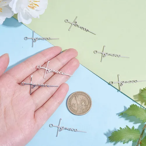 Miniatura 3 de Colgante de cruz de gracia, 10 piezas, collar de acero inoxidable para hacer regalos de joyería religiosa cristiana
