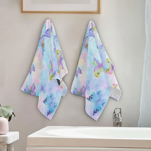Miniatura 6 de Toalla de baño de mano con diseño de mariposa, color morado, rosa, mágica, colorida, toalla para grifo de baño, toallas de baño, flores, hojas