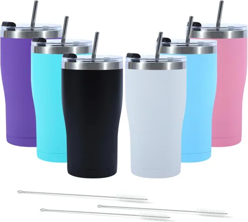 Paquete de 6 unidades de vasos de 20 onzas con tapa, vasos de acero inoxidable a granel, vasos aislados al vacío de doble pared, taza de viaje para