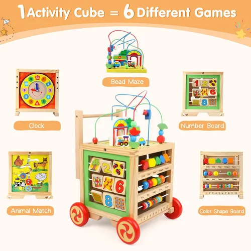 Miniatura 2 de Cubo de actividades de madera 6 en 1 Montessori Educativo Aprendizaje Juguetes Sensoriales para 1 Año de 12-18 Meses Niños Niñas Regalos de Primer