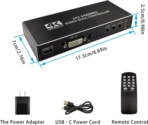 Miniatura 6 de Controlador de pared de video, 4K x 2K HD sin costuras Procesador profesional con entrada HDMI+DVI+RS232, salida HDMI de 4 vías y SPDIF Pantalla