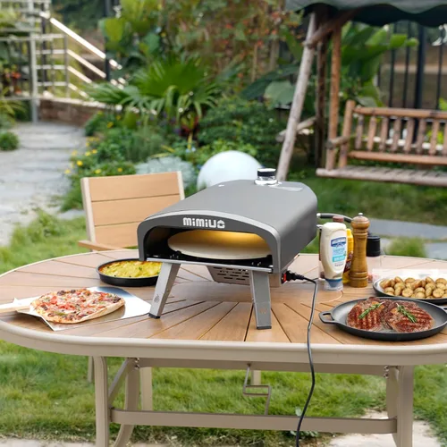 Miniatura 8 de Mimiuo Horno de pizza de gas para exteriores con piedra giratoria automática para pizza, hornos de pizza de propano portátiles de 14 pulgadas