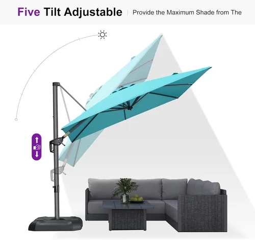 Miniatura 8 de PURPLE LEAF Sombrilla de Patio de 8 Pies para Exteriores Sombrilla Cantilever Cuadrada de Aluminio Sombrilla Offset con Rotación de 360 Grados