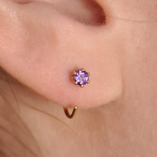 Miniatura 31 de Half Huggie Birthstone Gold Hoop Earrings for Women Tiny Cartilage Stud Piercing Earring Hypoallergenic Earring Screw Back Dainty Hug