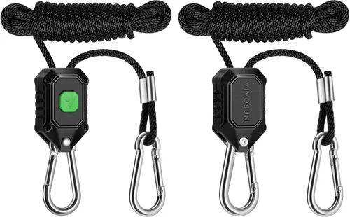 VIVOSUN 1 par de colgadores de luz de cultivo ajustables de 1/8 pulgadas, colgador de cuerda resistente con engranajes de metal reforzados, cuerda