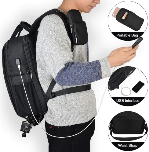 Miniatura 3 de CADeN Mochila para cámara DSLR, impermeable, antirrobo, con compartimento para laptop de 15.6 pulgadas, puerto de carga USB, soporte para trípode