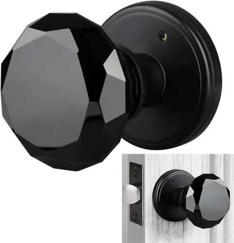 Miniatura 16 de Balin Designs - Perilla de puerta de cristal negro con cerradura, juego de perillas de puerta de vidrio para privacidad interior, manija decorativa