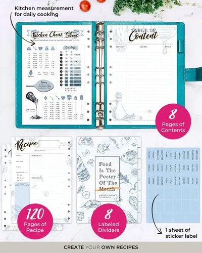 Miniatura 2 de molekaus Libro de Recetas, Libro de Recetas en Blanco para Escribir tus Propias Recetas, Cuaderno de Recetas para Cocina Familiar, Tapa Dura Verde