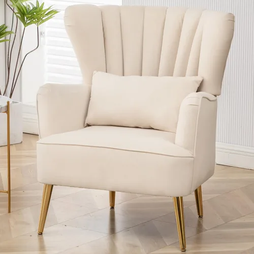 Silla decorativa moderna, cómoda silla con respaldo de alas con almohada tapizada, silla de lectura para dormitorio, sala de estar, espacios