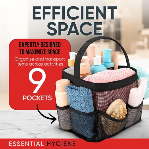 Miniatura 5 de Masirs – Organizador de ducha de malla con 9 bolsillos, bolsa portátil para baño para viajes, gimnasio y dormitorio - Bolsa de ducha pequeña