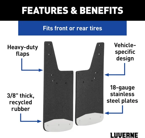 Miniatura 3 de LUVERNE 251120 Protectores de lodo de goma texturizados delanteros o traseros de 12 pulgadas x 20 pulgadas, Ford F-250, F-350, F-450, F-550 Super