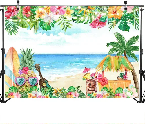Miniatura 3 de Mocsicka Fondo de playa tropical de verano con temática hawaiana Aloha para cumpleaños, baby shower, fiesta, decoración de fondo para fiestas