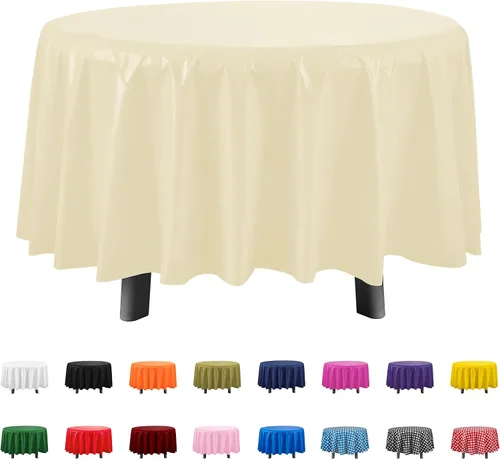 Miniatura 13 de Eleclassi Negro Paquete de 12 Manteles Redondos de Plástico Desechables Premium - Manteles de Mesa de Plástico Redondos de 84 Pulgadas para Fiestas
