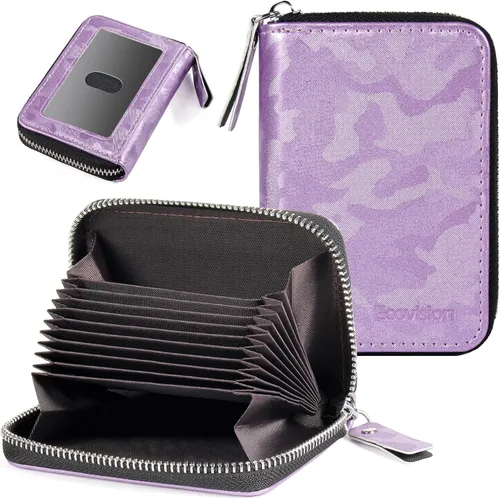 Miniatura 12 de Tarjetero RFID para tarjetas de crédito, cartera pequeña con cremallera de acordeón, estuche organizador de tarjetas para mujeres y hombres