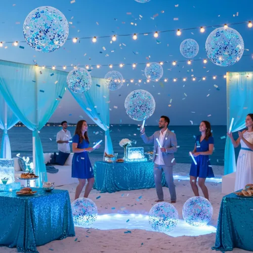 Miniatura 4 de Civaner 10 bolas inflables de playa con purpurina de 16 pulgadas, bola grande de confeti brillante para piscina, globo inflable transparente, Azul