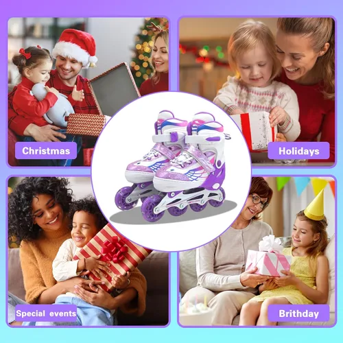 Miniatura 7 de Patines en línea para niñas y niños, patines ajustables de 4 tamaños para niños con ruedas de luz completa y jóvenes de 5 a 14 años, patines
