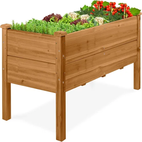 Best Choice Products Cama de jardín elevada de 48 x 24 x 30 pulgadas con profundidad extra profunda de 16 pulgadas, soporte para maceta de madera