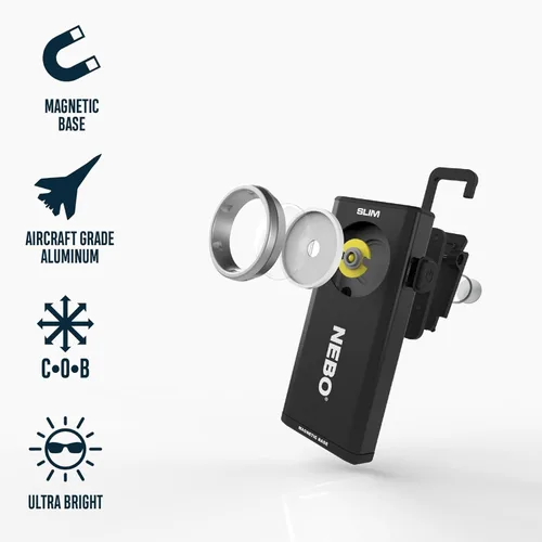 Miniatura 3 de NEBO Linterna de bolsillo SLIM 500 lúmenes, mini luz de trabajo EDC recargable, base magnética y brillo regulable, duradera y resistente al agua