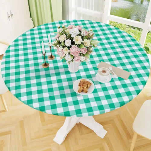 Miniatura 36 de Smiry - Mantel redondo de picnic de vinilo elástico impermeable con respaldo de franela, mantel de vinilo ajustable para mesas de 31-35 pulgadas