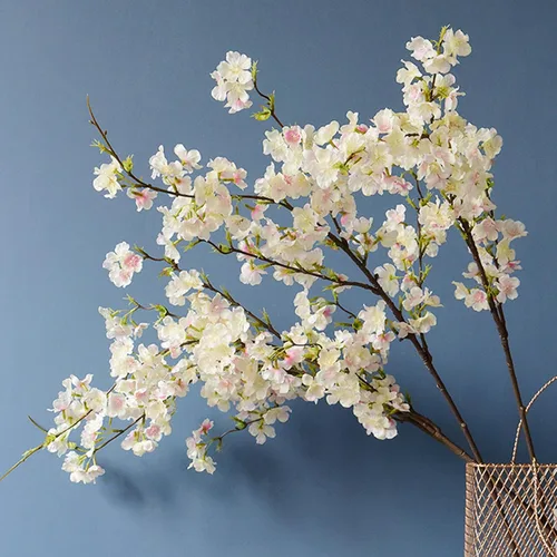 Miniatura 4 de 6 ramas artificiales de cerezo de seda de cerezo sintético, tallos altos, flores artificiales para florero, boda, decoración del hogar (rosa claro)
