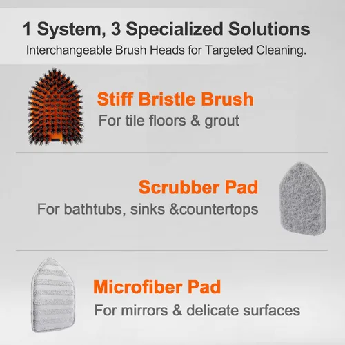 Miniatura 3 de CLEANHOME Cepillo Limpiador de Azulejos para Bañera con 3 Cabezales de Limpieza de Diferentes Funciones y Mango Largo Extensible de 56" - Limpiador