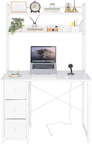 Miniatura 11 de Aquzee Escritorio para computadora con cajones, escritorio de 40 pulgadas con gabinete, escritorio para computadora con almacenamiento, tomas