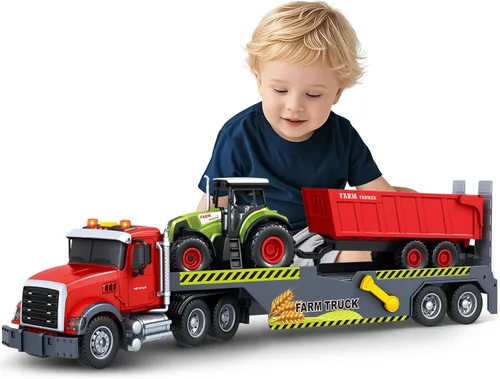 Miniatura 11 de SpringFlower Carrier Dino Truck Juguetes para Niños, Juguete de Camión Semi de 24" con Helicóptero y Juguete de Dinosaurio con Luces, Sonidos