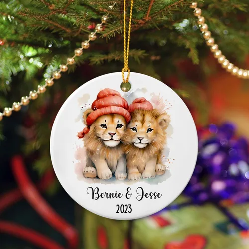 Miniatura 4 de Adorno de cerámica personalizado para pareja de leones 2026, regalos para parejas recién nacidas, novio, novia, adorno para parejas de leones, árbol